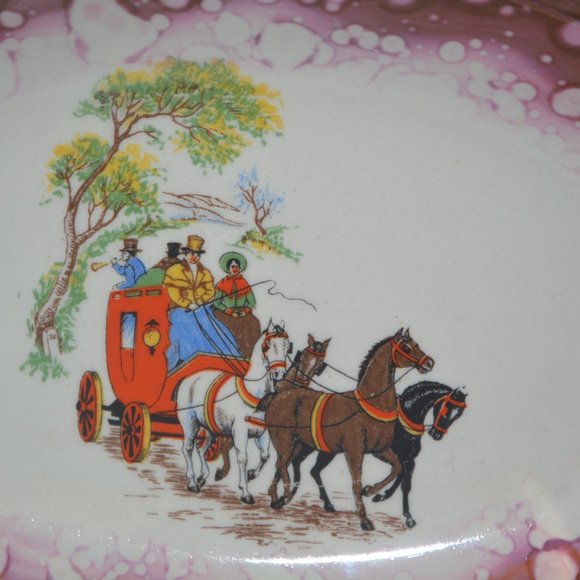 Gray's Pottery Lusterware Plate Dish Oval Stoke On Trent England Horse Carriage - Picture 2 of 9